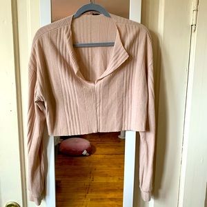 SHEIN Bishop Sleeve Rib-knit Crop Top